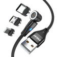 ENKAY 3 in 1 3A USB to Type-C / 8 Pin / Micro USB Magnetic 540 Degrees Rotating Fast Charging Cable, Length:1m(Black) - Charging Cable & Head by ENKAY | Online Shopping South Africa | PMC TechLife | Buy Now Pay Later Mobicred