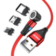 ENKAY 3 in 1 3A USB to Type-C / 8 Pin / Micro USB Magnetic 540 Degrees Rotating Fast Charging Cable, Length:1m(Red) - Charging Cable & Head by ENKAY | Online Shopping South Africa | PMC TechLife | Buy Now Pay Later Mobicred