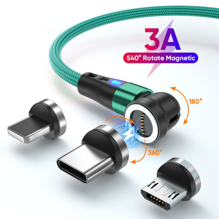 ENKAY 3 in 1 3A USB to Type-C / 8 Pin / Micro USB Magnetic 540 Degrees Rotating Fast Charging Cable, Length:2m(Green)
