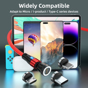 ENKAY 3 in 1 3A USB to Type-C / 8 Pin / Micro USB Magnetic 540 Degrees Rotating Fast Charging Cable, Length:1m(Red)