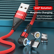 ENKAY 3 in 1 3A USB to Type-C / 8 Pin / Micro USB Magnetic 540 Degrees Rotating Fast Charging Cable, Length:1m(Green)