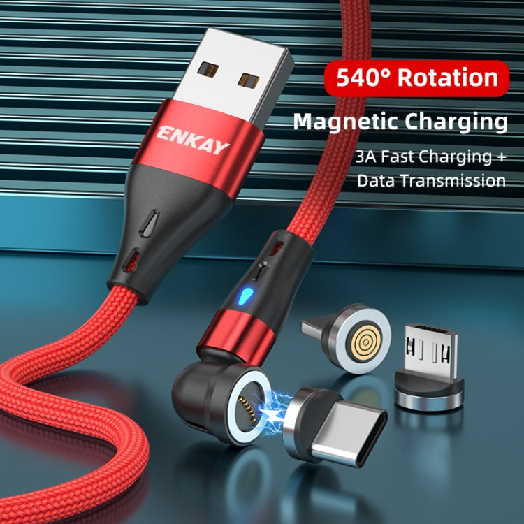 ENKAY 3 in 1 3A USB to Type-C / 8 Pin / Micro USB Magnetic 540 Degrees Rotating Fast Charging Cable, Length:2m(Green)