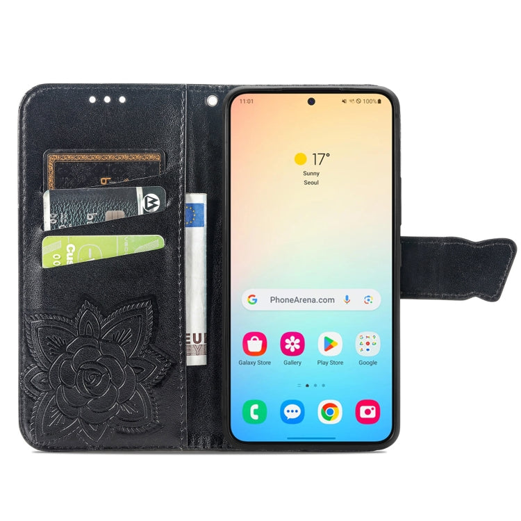 For Samsung Galaxy S24 5G Butterfly Love Flower Embossed Leather Phone Case(Black)