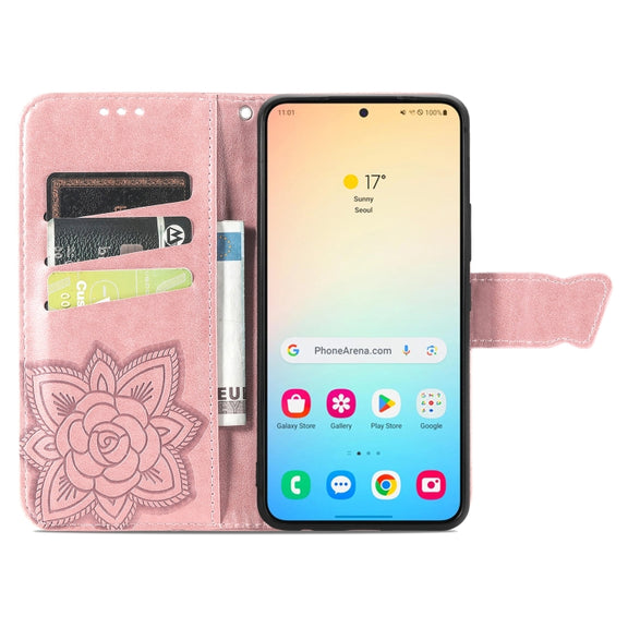 For Samsung Galaxy S24 5G Butterfly Love Flower Embossed Leather Phone Case(Rose Gold)