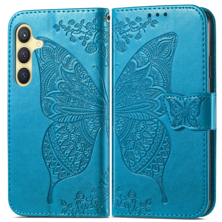 For Samsung Galaxy S24 5G Butterfly Love Flower Embossed Leather Phone Case(Blue)