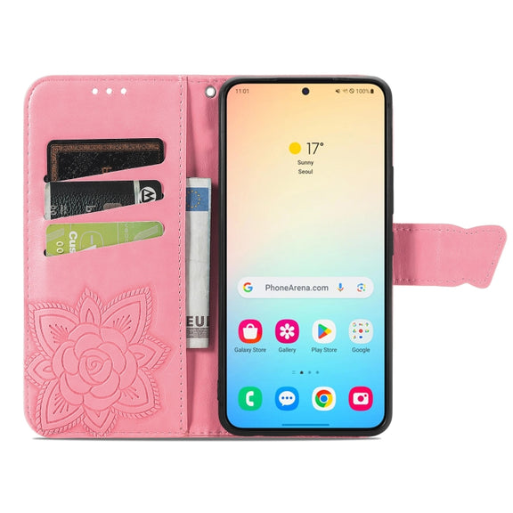 For Samsung Galaxy S24 5G Butterfly Love Flower Embossed Leather Phone Case(Pink)