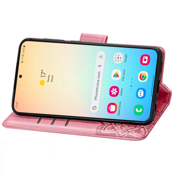 For Samsung Galaxy S24 5G Butterfly Love Flower Embossed Leather Phone Case(Pink)