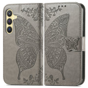 For Samsung Galaxy S24 5G Butterfly Love Flower Embossed Leather Phone Case(Gray)