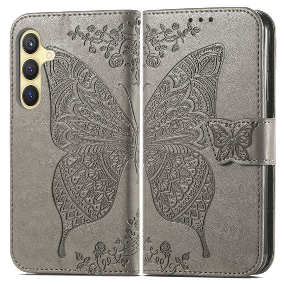 For Samsung Galaxy S24 5G Butterfly Love Flower Embossed Leather Phone Case(Gray)