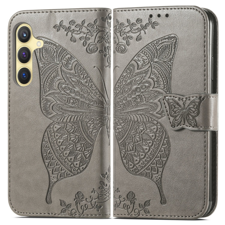 For Samsung Galaxy S24 5G Butterfly Love Flower Embossed Leather Phone Case(Gray)