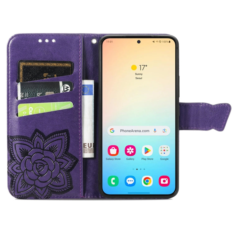 For Samsung Galaxy S24 5G Butterfly Love Flower Embossed Leather Phone Case(Dark Purple)