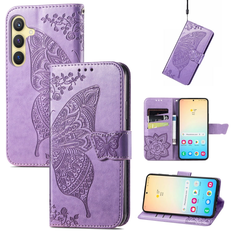 For Samsung Galaxy S24 5G Butterfly Love Flower Embossed Leather Phone Case(Light Purple)