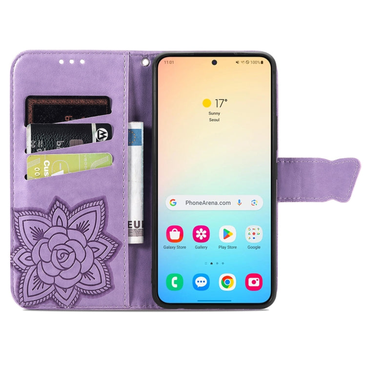 For Samsung Galaxy S24 5G Butterfly Love Flower Embossed Leather Phone Case(Light Purple)