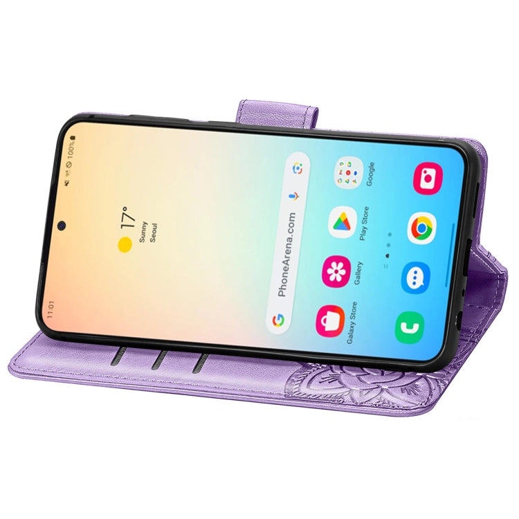 For Samsung Galaxy S24 5G Butterfly Love Flower Embossed Leather Phone Case(Light Purple)