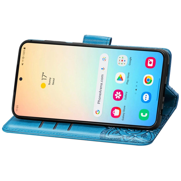 For Samsung Galaxy S24+ 5G Butterfly Love Flower Embossed Leather Phone Case(Blue)