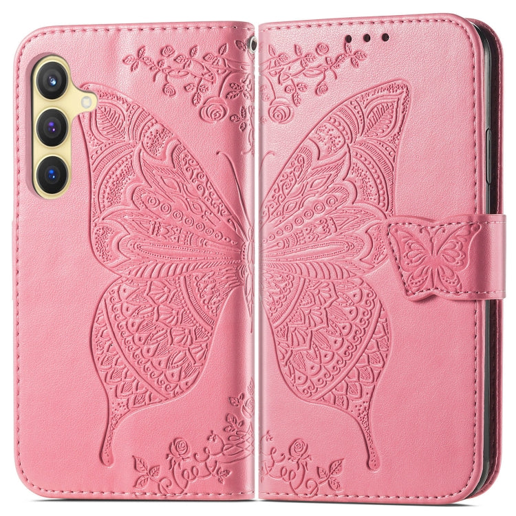 For Samsung Galaxy S24+ 5G Butterfly Love Flower Embossed Leather Phone Case(Pink)