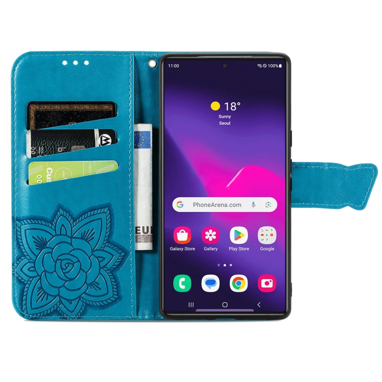 For Samsung Galaxy S24 Ultra 5G Butterfly Love Flower Embossed Leather Phone Case(Blue)