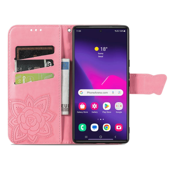 For Samsung Galaxy S24 Ultra 5G Butterfly Love Flower Embossed Leather Phone Case(Pink)