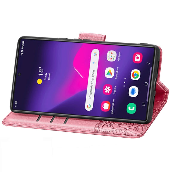 For Samsung Galaxy S24 Ultra 5G Butterfly Love Flower Embossed Leather Phone Case(Pink)