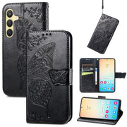 For Samsung Galaxy S25 5G Butterfly Love Flower Embossed Leather Phone Case(Black)
