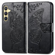 For Samsung Galaxy S25 5G Butterfly Love Flower Embossed Leather Phone Case(Black)