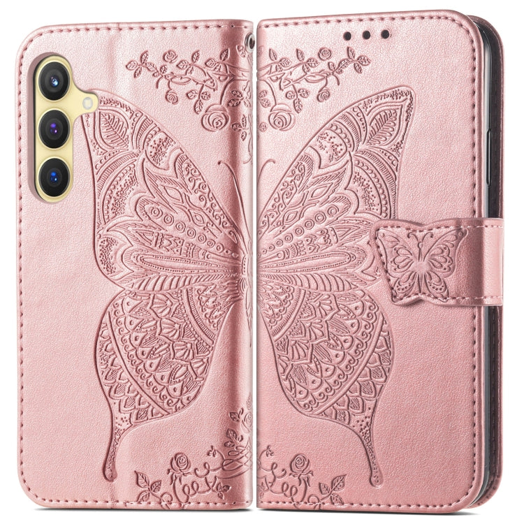 For Samsung Galaxy S25 5G Butterfly Love Flower Embossed Leather Phone Case(Rose Gold)