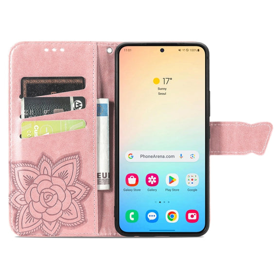 For Samsung Galaxy S25 5G Butterfly Love Flower Embossed Leather Phone Case(Rose Gold)
