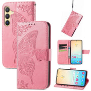 For Samsung Galaxy S25 5G Butterfly Love Flower Embossed Leather Phone Case(Pink)