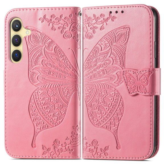 For Samsung Galaxy S25 5G Butterfly Love Flower Embossed Leather Phone Case(Pink)