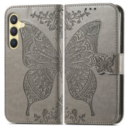 For Samsung Galaxy S25 5G Butterfly Love Flower Embossed Leather Phone Case(Gray)
