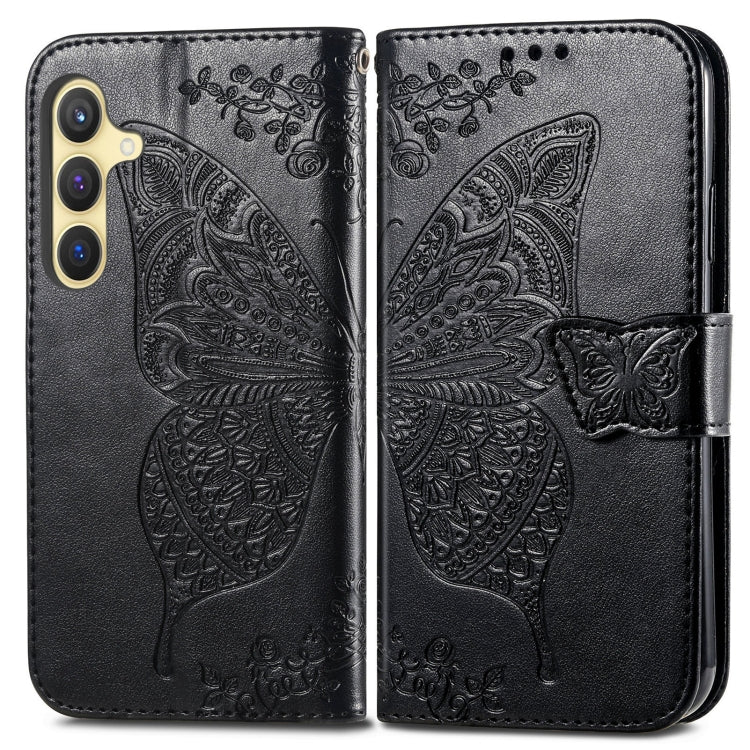 For Samsung Galaxy S25+ 5G Butterfly Love Flower Embossed Leather Phone Case(Black)