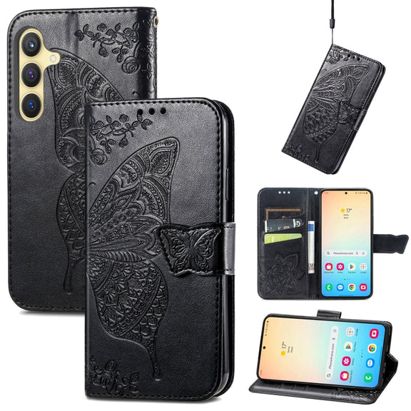 For Samsung Galaxy S25+ 5G Butterfly Love Flower Embossed Leather Phone Case(Black)