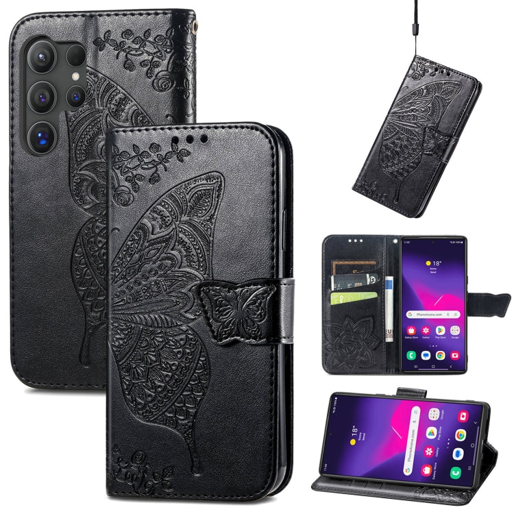 For Samsung Galaxy S25 Ultra 5G Butterfly Love Flower Embossed Leather Phone Case(Black)