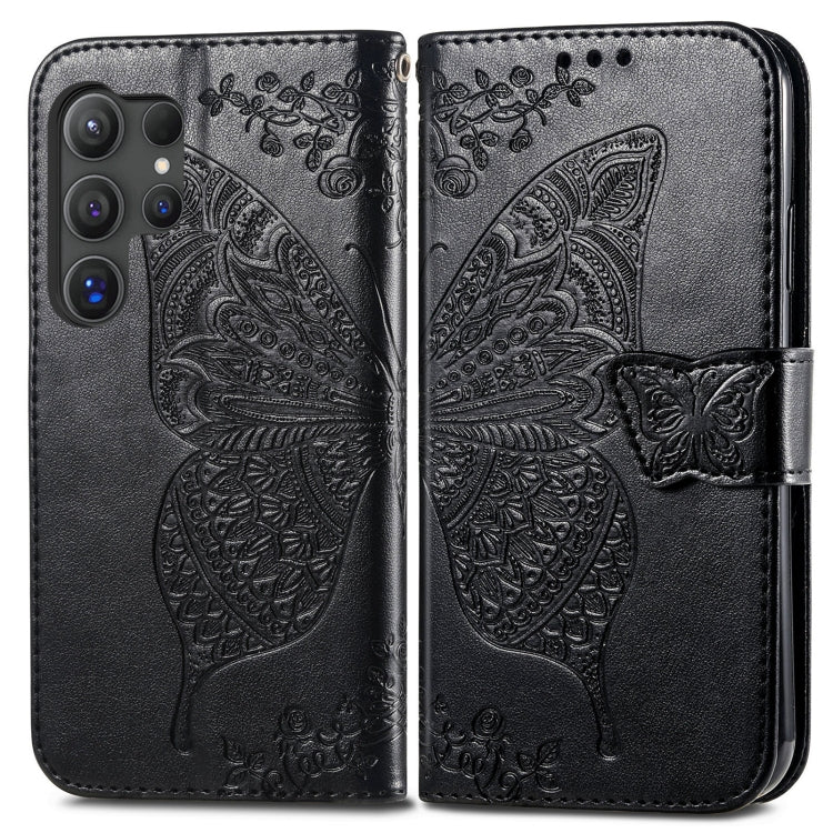 For Samsung Galaxy S25 Ultra 5G Butterfly Love Flower Embossed Leather Phone Case(Black)