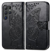For Samsung Galaxy S25 Ultra 5G Butterfly Love Flower Embossed Leather Phone Case(Black)