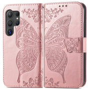 For Samsung Galaxy S25 Ultra 5G Butterfly Love Flower Embossed Leather Phone Case(Rose Gold)