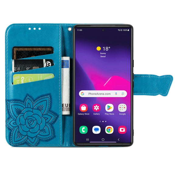 For Samsung Galaxy S25 Ultra 5G Butterfly Love Flower Embossed Leather Phone Case(Blue)