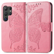 For Samsung Galaxy S25 Ultra 5G Butterfly Love Flower Embossed Leather Phone Case(Pink)