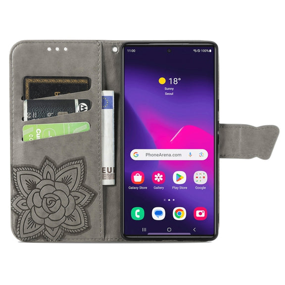 For Samsung Galaxy S25 Ultra 5G Butterfly Love Flower Embossed Leather Phone Case(Gray)
