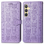 For Samsung Galaxy S25+ 5G Cat and Dog Embossed Leather Phone Case(Purple)