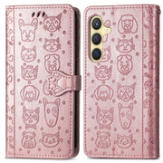 For Samsung Galaxy S25+ 5G Cat and Dog Embossed Leather Phone Case(Rose Gold)