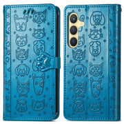 For Samsung Galaxy S25+ 5G Cat and Dog Embossed Leather Phone Case(Blue)