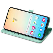 For Samsung Galaxy S25+ 5G Cat and Dog Embossed Leather Phone Case(Green)