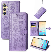 For Samsung Galaxy S25 Ultra 5G Cat and Dog Embossed Leather Phone Case(Purple)