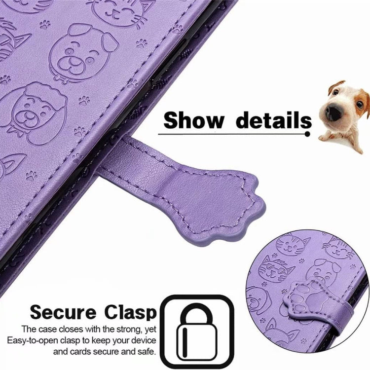For Samsung Galaxy S25+ 5G Cat and Dog Embossed Leather Phone Case(Gray)