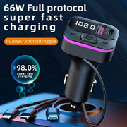 CS3 With 3 Charging Cables 66W Car Charger MP3 Player Bluetooth FM Transmitter