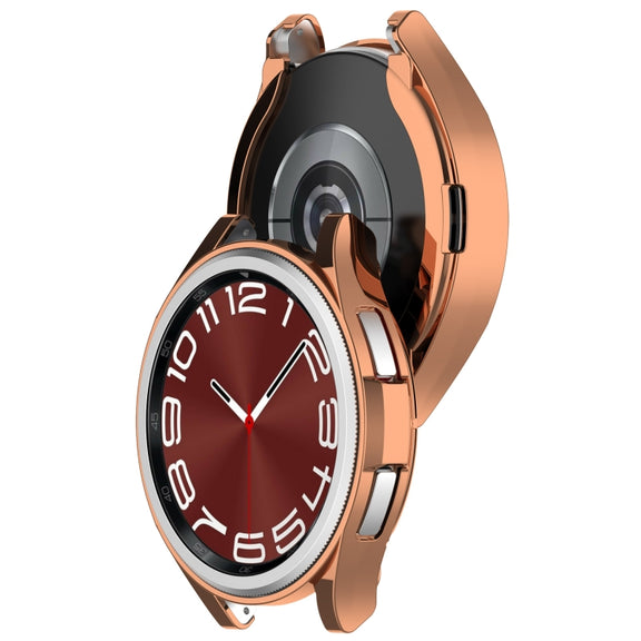 For Samsung Galaxy Watch6 Classic 47mm Electroplated TPU Half Pack Hollow Watch Protective Case(Rose Gold)