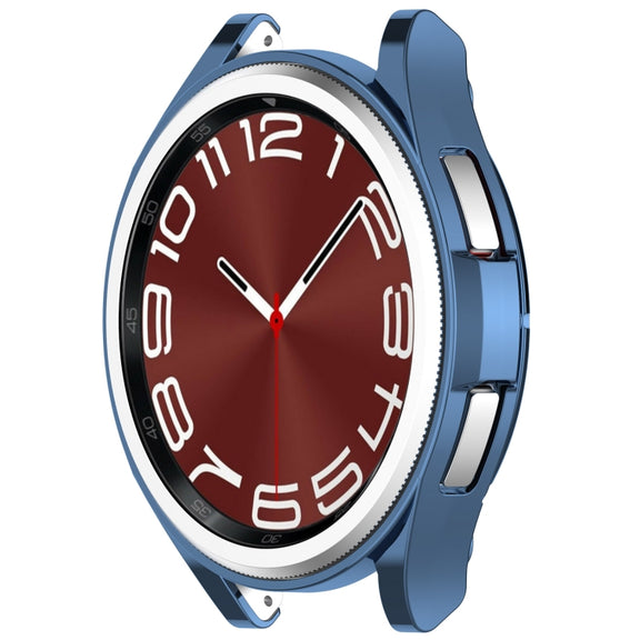 For Samsung Galaxy Watch6 Classic 47mm Electroplated TPU Half Pack Hollow Watch Protective Case(Blue)