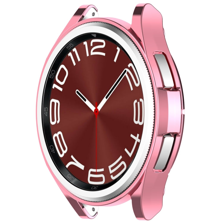 For Samsung Galaxy Watch6 Classic 47mm Electroplated TPU Half Pack Hollow Watch Protective Case(Pink)