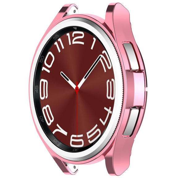 For Samsung Galaxy Watch6 Classic 47mm Electroplated TPU Half Pack Hollow Watch Protective Case(Pink)